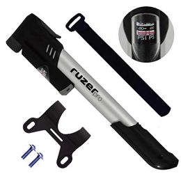 RUZER Bike Pump RUZER Mini Bike pump Alloy 9" inch GAUGE - Fits Presta Schrader ALL IN ONE 200 PSI 13.7 BAR Extendable Barrel foldable handle- Portable Compact Easy