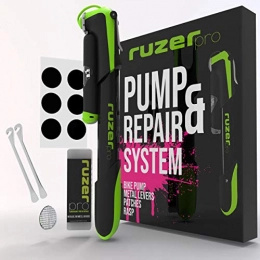 RUZER Bike Pump RUZER PRO Bike Pump with Pressure Gauge repair kit, 140 PSI Full Set Mini Bicycle Pump, 6 Glueless Patch Kit, Metal tyre levers and Frame Mount Fits Presta &Schrader Valve