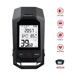 SHANREN Accessories SHANREN Bike Computer Wireless Waterproof, 18 Function Heart Rate and Cadence Speedometer mph with Integrated 400LM Headlight Bluetooth Cycle Computer