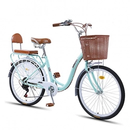 LLF Bici Cruiser Biciclette, Beach Cruiser Bike Per Donna, Classic Cruiser Bike Con Cesti, Tempo Libero Bici Da Cestino Vegetale, 7 Velocità Donne Cruiser Bike Retro Bicycle Leisure Picnics Sh(Size:24inch, Color:verde)