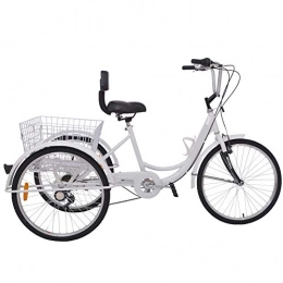 MOMOJA Bici Cruiser MOMOJA Pedale Ciclismo 24 '' Triciclo 6 velocit 3 Ruote Bici Ciclismo con Carrello per Gli Sport all'aperto per Adulti (Bianco)