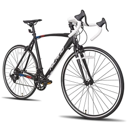 STITCH Bici Hiland - Bicicletta da corsa 700c, 14 marce, 60 cm, telaio in alluminio, da corsa, da città, da donna e da uomo, colore nero