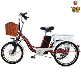 Generic Bici 20 pollici adulto triciclo elettrico, 3 ruote bici per signore Oversize carrello con coperchio, 48V12AH batteria al litio rimovibile carico massimo 300 libbre, rosso