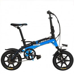 LANKELEISI Bici A6 Elite 14 pollici Bicicletta elettrica pieghevole, 36V 8.7Ah Batteria al litio, Telaio in lega di alluminio, Assistente pedale 5 gradi, con display LCD (Nero Blu, Più 1 batteria di ricambio)