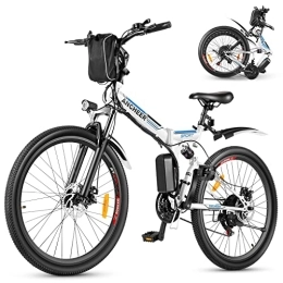 Ancheer Bici ANCHEER Bici Elettrica, 26'' Bici Elettrica Pieghevole 250W Mountain Bike Elettrica con Batteria Rimovibile 288WH, Ebike con Sospensioni Anteriori e 21 Velocità (26'' Pieghevole Bianco)