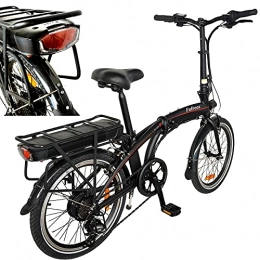 HUOJIANTOU Bici Bici Elettrica Pieghevole 20' per Adulti Nero, In Lega di alluminio Ebikes Biciclette all Terrain Donna 7 velocit Fino a 25km / h 45-55 km Portatile Potenza 250 W 36V 10 Ah