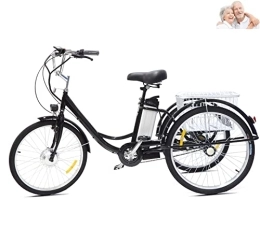 Generic Bici Bicicletta elettrica da donna a 3 ruote, da 24 pollici, con coperchio e batteria al litio da 36 V, 12 Ah, carico massimo 350 lbs (nero)
