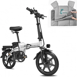 JXXU Bici Bicicletta Elettrica Per Adulti, Bicicletta Elettrica Da 14 Pollici / Ebike Per Pendolari Con Motore Da 350 W, Batteria Da 48 V 15 Ah Con Telecomando E Coprigrembiuli Per Motociclette(Color:bianca)