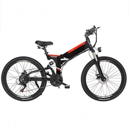 Pc-Glq Bici Bicicletta Elettrica Pieghevole 350W Motore, 20Km / H 26 Pollici Uomini Donne Mountain Bike 48V 10 / 12.8AH Batteria al Litio 21 velocità Freno A Disco, Nero, 10AH