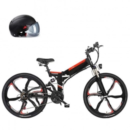 Pc-Glq Bici Bicicletta Elettrica Pieghevole 480WH 25Km / H da 26 Pollici Uomini Donne Mountain Bike Alluminio 48V 10AH Batteria al Litio Shimano A 21 velocità Freno A Disco, Nero