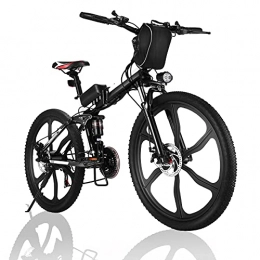 Winice Bici elettriches Bicicletta Elettrica Pieghevole WINICE 26 pollici E-Bike Mountain Bike, Bicicletta Elettrica Pedelec con Batteria Al litio Rimovibile 36V 8Ah, Shimano 21 Velocità (Ruote integrate - Nero)