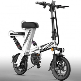 ZBB Bici Bicicletta elettrica Ruote da 12 pollici Bicicletta elettrica portatile pieghevole leggera in lega di alluminio per motore brushless potente per batteria agli ioni di litio da 48V, Bianca, 75to110KM