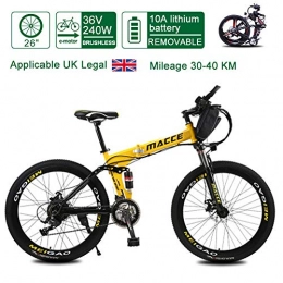 Acptxvh Bici Biciclette elettriche per adulti, che piega bici elettrica Biciclette All Terrain, 26" 36V 240W 8 / 10 / 12 / 20Ah rimovibile agli ioni di litio Montagna-bici per delle donne degli uomini, Giallo, 10A40KM