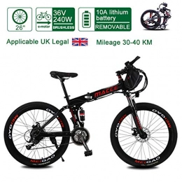 Acptxvh Bici Biciclette elettriche per adulti, che piega bici elettrica Biciclette All Terrain, 26" 36V 240W 8 / 10 / 12 / 20Ah rimovibile agli ioni di litio Montagna-bici per delle donne degli uomini, Nero, 10A40KM