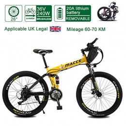 Acptxvh Bici Biciclette pieghevoli elettriche per adulti, 26inch bici elettrica della montagna con rimovibile Grande capacità 8-20Ah agli ioni di litio Città E-Bike, 23Kg leggero biciclette, Giallo, 36V20A70KM