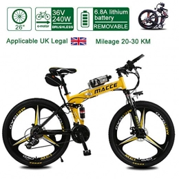 Acptxvh Bici Biciclette pieghevoli elettriche per adulti, 26inch bici elettrica della montagna con rimovibile Grande capacità 8-20Ah agli ioni di litio Città E-Bike, 23Kg leggero biciclette, Giallo, 36V6.8A35KM