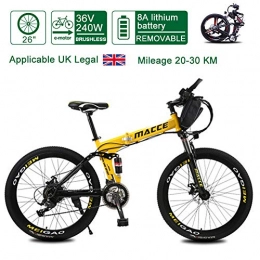 Acptxvh Bici Biciclette pieghevoli elettriche per adulti, 26inch bici elettrica della montagna con rimovibile Grande capacità 8-20Ah agli ioni di litio Città E-Bike, 23Kg leggero biciclette, Giallo, 36V8A30KM