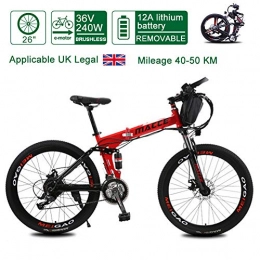 Acptxvh Bici Biciclette pieghevoli elettriche per adulti, 26inch bici elettrica della montagna con rimovibile Grande capacità 8-20Ah agli ioni di litio Città E-Bike, 23Kg leggero biciclette, Rosso, 36V12A50KM