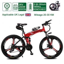 Acptxvh Bici Biciclette pieghevoli elettriche per adulti, 26inch bici elettrica della montagna con rimovibile Grande capacità 8-20Ah agli ioni di litio Città E-Bike, 23Kg leggero biciclette, Rosso, 36V6.8A35KM