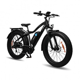 DERUIZ Bici elettriches DERUIZ LAVA 26" Bici Elettrica da Mountain, Fat Bike da 750 W, Batteria Rimovibile agli Ioni di Litio da 48V / 13Ah, Shimano a 7 velocità, Freni a Disco, Bicicletta Elettrica per Adulto Unisex(Nero)