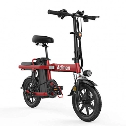 DLC Bici DLC Bici Elettrica Pieghevole da 14 Pollici 48V 8Ah Batteria Al Litio Bicicletta Elettrica Elettrica Guida Batteria per Adulti Staccabile E-Bike per Pendolari in Lega Di Alluminio, Nero, Rosso