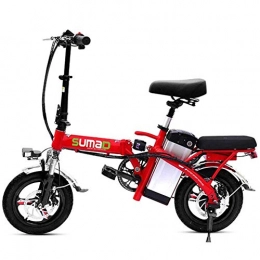 DLC Bici DLC Bici Elettrica Portatile Pieghevole in Lega Di Alluminio con Pedali Power Assist Batteria Staccabile 48V Agli Ioni Di Litio Bici Elettrica con Ruote da 14 Pollici Doppi Freni a Disco, Red-30To60K