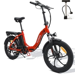 Fafrees Bici Fafrees F20 [Ufficiale] Pieghevole E Bike Fatbike con batteria da 36 V 15 AH, bicicletta elettrica da donna 20 pollici, 250 W, 25 km / h, Shimano 7S, rosso