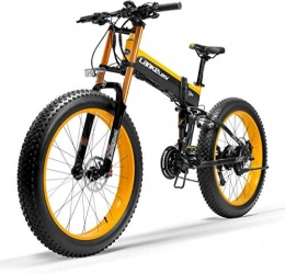 FFSM Bici FFSM 27 velocit 1000W Pieghevole Bici elettrica 26 * 4.0 Fat Bike 5 PAS Freno a Disco Idraulico 48V 10Ah Rimovibile Batteria al Litio di Ricarica (Nero Giallo aggiornato, 1000W) plm46