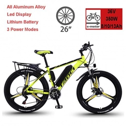 GJNWRQCY Bici GJNWRQCY Bici elettriche per Adulti, Biciclette in Lega di magnesio Ebike per Biciclette Fuoristrada, 26"36V 350W Batteria Rimovibile agli ioni di Litio Mountain Ebike, per Uomo, Giallo, 10AH