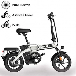 GUOJIN Bici GUOJIN Bicicletta Elettrica Pieghevole Sedile Regolabile E-Bici Compatta Portatile, Potenza 350 W Batteria 9.6 Ah, Autonomia 90Km, Freno A Disco velocità Massima 25 Km / H, Bianca