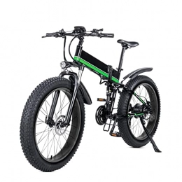 HMEI Bici elettriches HMEI Bici elettrica Pieghevole da 1000 W per Adulti 24 mph, Bicicletta elettrica da 26 Pollici con Pneumatici Grassi da Montagna 48 V 12, 8 Ah 21 velocità E- Bike Pieghevole (Colore : Verde)