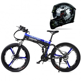 Hxl Bici Hxl Bicicletta elettrica Mountain Bike elettrica da 26 '' Freni a Disco e Forcella Ammortizzata Batteria agli ioni di Litio di Grande capacità (48v 250w) Bicicletta Portatile Pieghevole, Blu