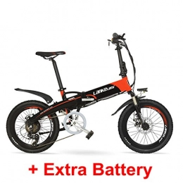 LANKELEISI Bici LANKELEISI 48V 10Ah Hidden Battery 20"Pieghevole Mountain Bike elettrica, Motore da 240 W, Telaio in Lega di Alluminio, Forcella Ammortizzata (Black Red Plus Extra Battery)