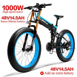 LANKELEISI Bici elettriches LANKELEISI 750PLUS 48V14.5AH 1000W Motore Bicicletta elettrica Full-Optional 26''4.0 Pneumatico Ebike Bici 27 velocità Adulto Femmina / Maschio (Nero Blu + 1 Batteria supplementare)