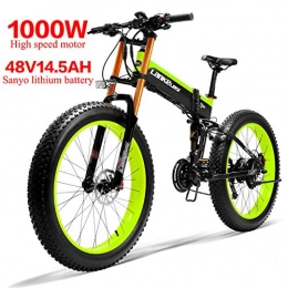 LANKELEISI Bici LANKELEISI 750PLUS 48V14.5AH 1000W Motore Bicicletta elettrica Full-Optional 26''4.0 Pneumatico Ebike Bici 27 velocità Adulto Femmina / Maschio (Nero Verde)