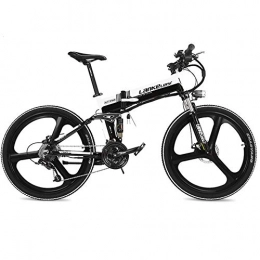 LANKELEISI Bici LANKELEISI Bicicletta elettrica Pieghevole da 26 Pollici, Cerchio in Lega di magnesio, Batteria al Litio Nascosta, Mountain Bike a 27 velocità, Sospensione Completa (White Black)