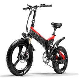 LANKELEISI Bici LANKELEISI G650 Bicicletta elettrica 20 Pollici Mountain Bike Pieghevole E-Bike 400W 48V Batteria al Litio 7 velocità Pedale Assist Bicicletta Doppia Sospensione (Red, Plus 1 Extra 14.5Ah)