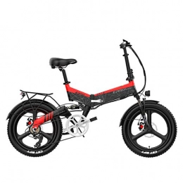 LANKELEISI Bici LANKELEISI G650 Bicicletta elettrica Pieghevole a 20 Pollici 400W 48V 10.4Ah Batteria agli ioni di Litio 5 Pedali di Livello Assist Sospensioni Anteriori e Posteriori (Nero Rosso, 10.4Ah Standard)