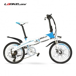 LANKELEISI Bici LANKELEISI G660 48V10Ah Batteria Nascosta ad Alta Potenza da 20"Bicicletta da Montagna elettrica Pieghevole, Telaio in Lega di Alluminio, Forcella Ammortizzata (White Blue 10Ah)