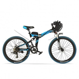 LANKELEISI Bici LANKELEISI K660 24 Pollici, Bicicletta elettrica Pieghevole 48V 240W, Sospensione Completa, Freni a Disco, Bici elettrica, Mountain Bike. (Nero Blu, più 1 Batteria a Raggi infrarossi)