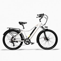 LANKELEISI Bici LANKELEISI Pard3.0 26" Bicicletta elettrica, Bici da Città da 300W, Forcella Ammortizzata a Molla a Olio, Bicicletta di Assistenza al Pedale, Lunga Durata (White, 10.4Ah)