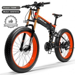 LANKELEISI Bici LANKELEISI T750plus 26'' Bici da Neve elettrica Pieghevole, Motore Bafang 750W di Alta qualità, Batteria al Litio 48V, Sistema operativo ottimizzato (Red B, 14.5Ah + 1 Batteria Ricambio)