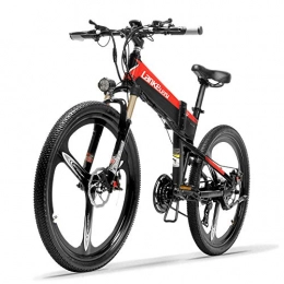 LANKELEISI Bici LANKELEISI XT600 26'' Pieghevole Ebike 400W 10.4Ah Batteria Rimovibile 21 velocità Mountain Bike Pedale 5 Livelli Assist Sospensione Forcella bloccabile (Nero Rosso, 10.4Ah + 1 Batteria di Ricambio)