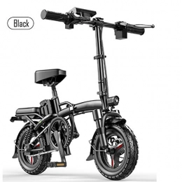 LILIJIA Bici elettriches LILIJIA Bici Elettrica Pieghevole per Adulti, Bici Elettrica 14"per Bici / Pendolarismo con Motore 400 W, Batteria 48v 8ah Grande capacità, Cambio Professionale a 7 velocità, Nero, Endurance 400km