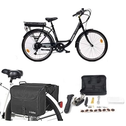 MOMO Design Bici Momo Design Venezia, Bicicletta elettrica a pedalata assistita Unisex Adulto, Nero, Unica + Borse da Trasporto + Kit Riparazione + Supporto Universale per Smartphone