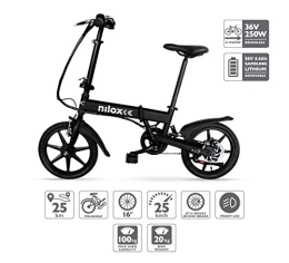 Nilox Bici Nilox Doc X2, Bicicletta Elettrica, E-bike, Bicicletta a Pedalata Assistita, Bicicletta Elettrica Pieghevole, Ruota 16'', Motore 36V / 250 W, Velocità max 25 Km / h, Nero