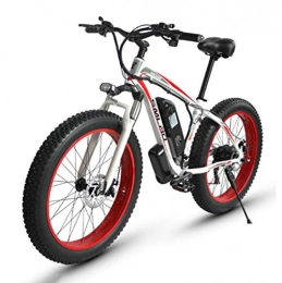 ONLYU Bici elettriches ONLYU Mountain Bike Elettrico, 26 * 4.0 Pollici Fat Tire Elettrica Neve Bici con La Batteria della Serratura 48V 15Ah Ad Alta capacità 27-velocità Freno A Disco Batteria al Litio, White Red