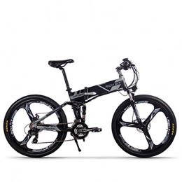 RICH BIT Bici RICH BIT 26” Bicicletta Elettrica Pieghevole, 250W Bici Elettriche al Lavoro, Batteria 36V 12, 8Ah, Cambio Shimano 21 velocità, E-Bike para Adultos (Grigio)