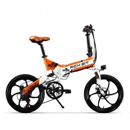 RICH BIT Bici RICH BIT TOP-730 Cambio Shimano a 7 velocità Motore con mozzo con ingranaggi 250W Batteria 48V / 8Ah Bicicletta elettrica da città pieghevole (White-Orange)