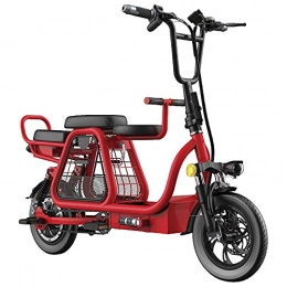 TGHY Bici TGHY Bicicletta Elettrica 12" Commuter E-Bike Motore Brushless 48V 350W Batteria al Litio 15Ah Freno a Disco e EABS Tre Posti Ampio Vano Portaoggetti per Shopping e Animali Domestici, Rosso